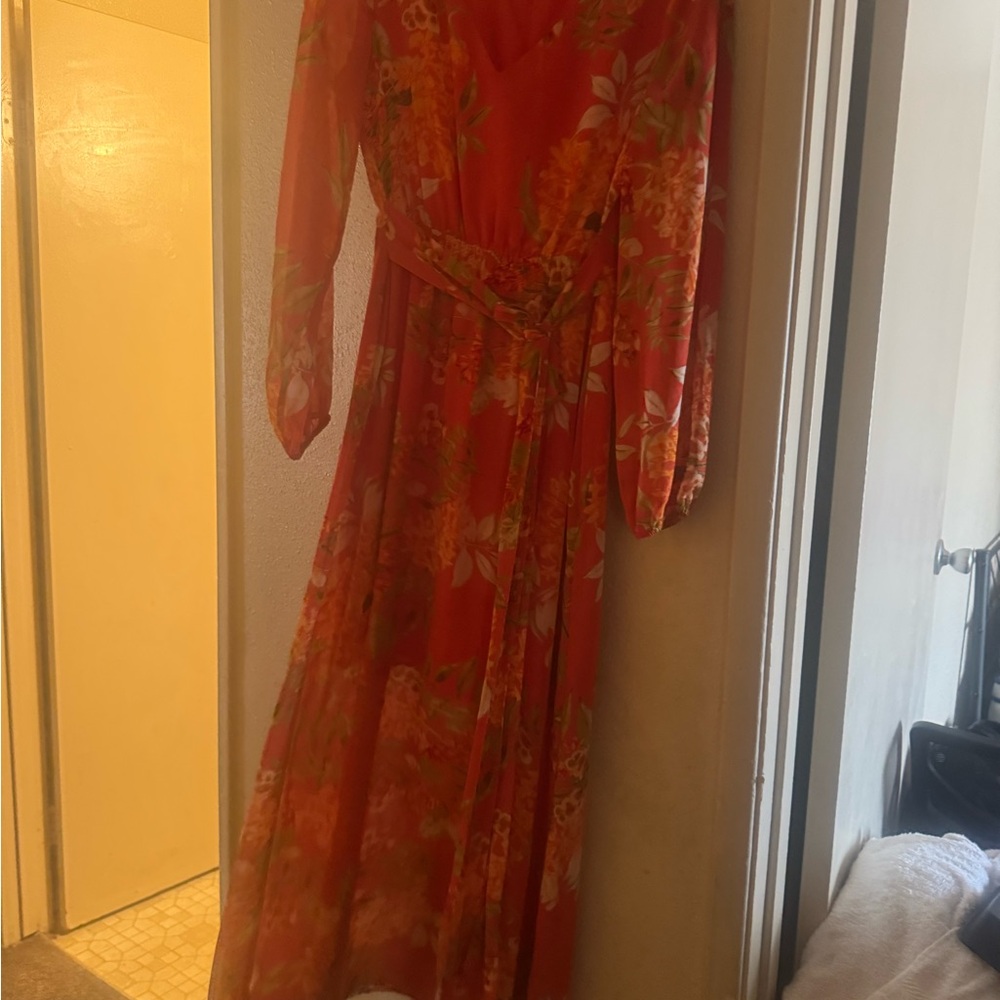 INC International Concepts orange Floral Long Sleeve Dress